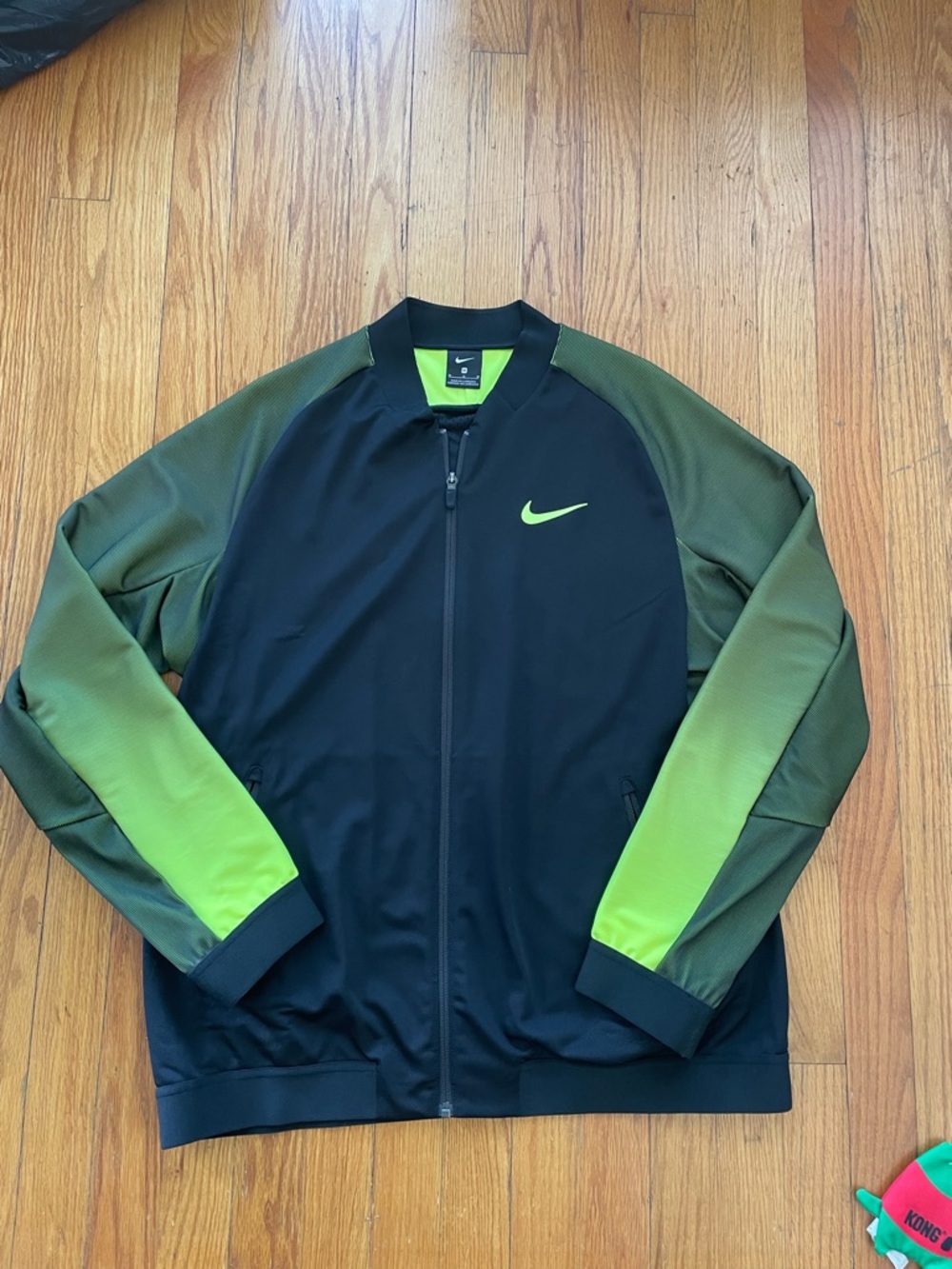 Nike Mens Full Zip Athletic Jacket Black w/Fluorescent Green Medium
